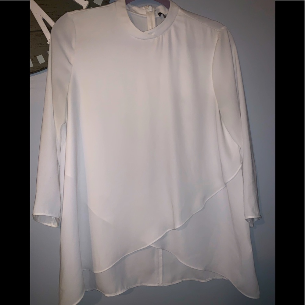 Zara white high neck 3/4 sleeve dressy blouse size medium